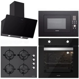 Resim Silverline BO6501B01 - CS5349B01 - 3457 Soho 60 - MW9018B01 Siyah Cam Ankastre Set 