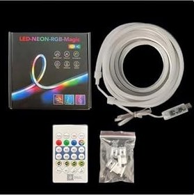 Resim RGB Neon Led 3 Metre, Sese Duyarlı Çok Renkli Led Işık Şeridi 
