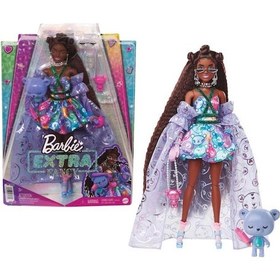 Resim Barbie Extra Fancy Bebek ve Hayvan Dostu Mor Elbiseli Zenci Bebek 