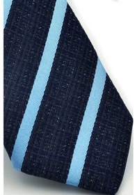 Resim Gaffy Mavi Verev Çizgili Lacivert Dokuma Kumaş Mendilli Slim Fit Kravat Lacivert - Mavi 