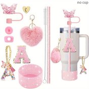 Resim 40oz/30oz Bardak için 10 adet Bardak Aksesuar Seti, Pipet Kapağı, Silikon Sızdırmazlık Kapağı, Glitter Pipet ve Fırça, Glitter Bot, Harf Şans Zinciri, Sticker, Kalp Pompomlu Saç Topu Şansları, Kalp saç tokası, Sevgililer Günü Gereksinimleri, Yeni Yıl Hediyeleri 