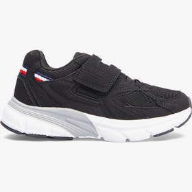 Resim Tommy Hilfiger Flag Low Cut Lace-Up Velcro Bebek Siyah Spor Ayakkabı 