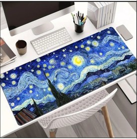 Resim 70x30 Cm Van Gogh Yıldızlı Gece Tasarımı Kaydırmaz Taban Speed Yüzey Oyuncu Mouse Pad Gaming 