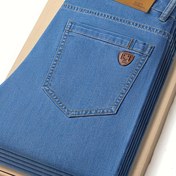 Resim Erkekler için düzenli fit nefes alabilen denim kot pantolon - Yazlık rahat ve iş giyim, açık mavi, pamuk karışımlı, düz renk, yıkanmış bitişle güçlendirilmiş dikiş ve cepli, rahat yazlık kot pantolon | Klasik Kot | Pamuk Karışımlı Kot Pantolon 