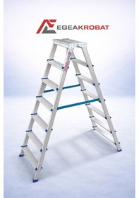 Resim Ege Akrobat 7+7 Çift Çıkışlı Alüminyum Merdiven Katlanır A Tipi Kaymaz Ayaklı Ev Tipi 
