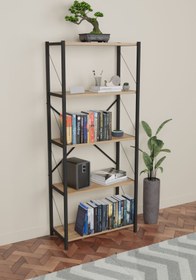 Resim mobecohome Kitaplık 5 Raflı Ev Dosya Kitap Rafı Ceviz 