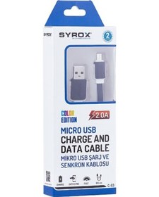 Resim Syrox C63 Micro USB Şarj ve USB Data Kablosu Yassı 2.0A 1.2mt Kırmızı 