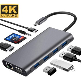 Resim Daytona 11in1 Type-c Usb-c To 4-Usb3.0 4k Hdmı Vga 1000 Mbps Rj45 Pd Aux Sd Tf Kart Çevirici 