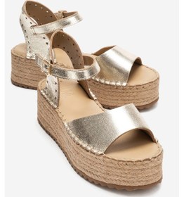 Resim Luvishoes Luvi Shoes Serez Altın Hakiki Deri Kadın Hasır Dolgu Taban Sandalet Altın 
