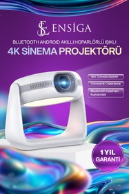 Resim EN SİGA 4k Bluetooth Android Akıllı Hoparlörlü Işıklı Gerçek 4k Taşınabilir Sinema Projektörü 