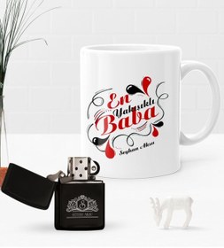 Resim Bk Gift Kişiye Özel En Yakışıklı Baba Benzinli Çakmak Ve Kupa Seti 