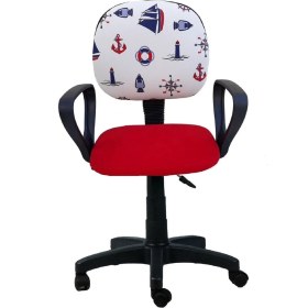 Resim Depolife Çocuk Odası Ders Çalışma Ofis Koltuğu Gemici Dümen Desenli Kırmızı 