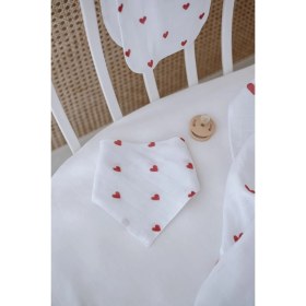 Resim Lilabio %100 Organik Pamuk Çift Katlı Kalp Desenli Müslin Örtü Seti (100X100 Muslin-Üçgen Önlük-Omuz Bezi) 