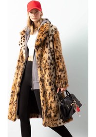 Resim DeFacto Relax Fit Leopar Desenli Ceket Yaka Cepli Uzun Suni Kürk Kaban D4005AX24WNBN561 Kahve 