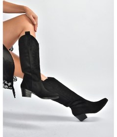 Resim Fox Shoes V820356002 Siyah Süet Kalın Topuklu Kadın Çizme Siyah 