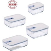 Resim Neoflam Perfect Seal Dikdörtgen Cam Saklama Kabı Seti 4 Parça 