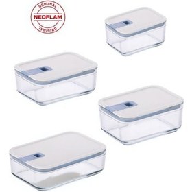 Resim Neoflam Perfect Seal Dikdörtgen Cam Saklama Kabı Seti 4 Parça 
