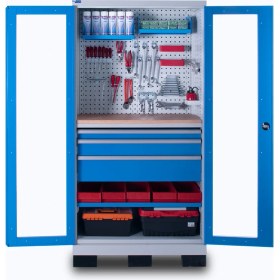 Resim Star Çelik Endüstriyel Malzeme Dolabı-3 Çekmeceli-Raflı-Takım Asma Panolu-Pleksi Kapaklı 