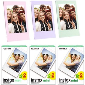 Resim Fujifilm Instax Mini 60'lı Film ve Lila - Pembe - Yeşil 3 Fotoğraf Çerçevesi Fujifilm