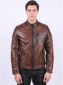 Resim New Zaya Leather Erkek Açık Kahverengi Deri Mont Hakiki Deri Açık Kahverengi 