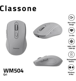 Resim Classone WM504 2.4 Ghz Şarj Edilebilir Kablosuz Mouse -Gri 