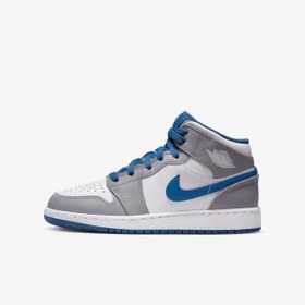 Resim Nike Air Jordan 1 Mid True Blue Grey Kadın Spor Ayakkabı 