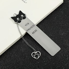 Resim 1 Adet Paslanmaz Çelik Kedi Kitap Ayracı, Sevimli Karikatür Kitty Tasarımı & "Burada Durdun" Kazınmış - Okuyucular İçin Dayanıklı Metal Kitap Aksesuarı, Kitap Severler Hediyesi, Beyaz, Okuma Arkadaşı, Eğlenceli Tarz, Sağlam Yapı, Okuma Aracı, Hediye Alıcılar İçin 