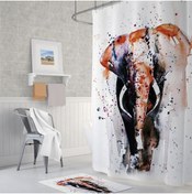 Resim Tropikhome Polyester Kumaş Renkli Fil Desen Banyo Perdesi Yerli Üretim 180x200 Cm Duş Perdesi C-halka Hediye 