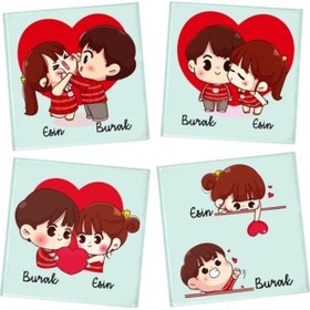 Resim Sevgililer Günü Isimli Bardak Altlığı Seti Kalbim Sana Uçtu 