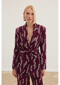Resim Sateen Desenli Uzun Ceket - Bordo-136475 Bordo 
