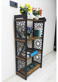 Resim Desenli Lazer Kesim Metal Raf,kitaplık,çiçeklik,ofis Dolabı,banyo Düzenleyici,mutfak Rafı Siyah Ceviz 