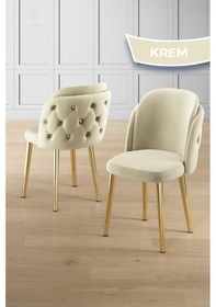 Resim Canisa Zae Serisi 90x168 Lak Panel Beyaz Mermer Desen Gold Ayak Masa Takımı 4 Krem Sandalye Masa Beyaz Mermer Desen Sandalye Krem 