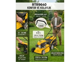 Resim Endüstriyel Ümit Yapı Market Benzinli Çim Biçme Makinesi 4.0 Hp 139 cc 46 cm Kesim RTR9640 