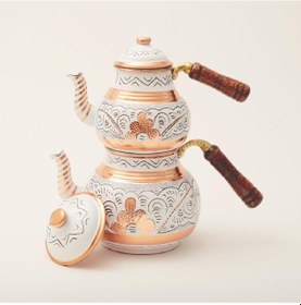 Resim Erzincan El İşlemeli Bakır Çaydanlık No:2 Beyaz Çok Renkli 