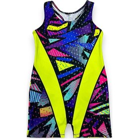 Resim Lolliboomkids Kız Çocuk Neon Renkler Geometrik Desen Geçişli Yüzücü Tarz Mayo Neon Sarı 