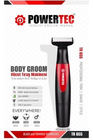 Resim Powertec TR-655 Vücut Tıraş Makinesi (Body Groom) Çift Bıçak - Sıfıra Yakın Kesim 