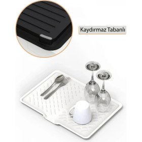 Resim Kaydırmaz Tabanlı Mutfak Tezgah Üstü Bulaşık Kurutmalık Asılabilir Beyaz 