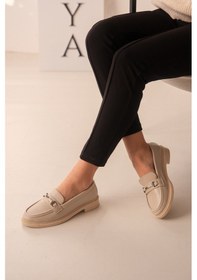 Resim Nardo Bej Tokalı Deri İnce Taban 3cm Loafer Kadın Ayakkabı Bej 