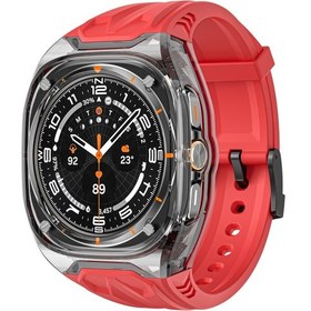 Resim Samsung Uyumlu Galaxy Watch Ultra 47mm Tpu Saat Bandı Ve Şeffaf Saat Kılıfı - Kırmızı+şeffaf Siyah 