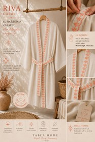 Resim RIVA Kimono Kaftan - Doğal Keten Pamuk, El İşleme Detaylı, Çok Amaçlı Kullanım - S/M 