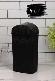 Resim KaktüsKedi Slim 4 Lt Çöp Kutusu,mutfak,banyo,tuvalet,masaüstü,ofis Çöp Kovası Siyah 
