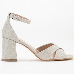 Resim Büyük Numara Kadın Topuklu Sandalet Çapraz Gold Bantlı Baretli-3860 Altın 