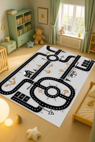 Resim Kessy Home Studio Eğitici Yol Desenli Çocuk Oyun Halısı Dijital Baskı Yıkanablir Kaymaz Taban Çocuk Odası Halısı 3 