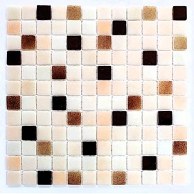 Resim MozaiKristaL Mutfak Tezgah Arası, Havuz, Banyo, Sauna, Spa, ve Tüm Yüzeyler İçin. 25X25MM Krem-Kahve Mix. 31.5X31.5CM. Fileli Cam Mozaik. ( 5 File=0.5 M2 Fiyatıdır ) 