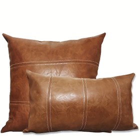Resim 1 adet %100 Hakiki Deri Görünümlü Vintage Yastık Kılıfı, Kahverengi Kalınlaştırılmış Boho Çiftlik Evi Yatak Odası Oturma Odası Kanepe Yatak Kare Yastık Kılıfı 
