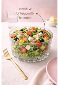 Resim El Yapımı Cam, Cansu Model Yuvarlak Derin Kase - Bowl Ve Salata Kasesi Şeffaf 