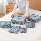 Resim 6 adet Mavi/Altın Seyahat Düzenleyici Seti - Çiçek Desenli Dayanıklı Polyester Paket Küpleri, Bagaj Düzeni ve Ev Kullanımı için Mükemmel, Giysi Saklama Çantaları|Çiçek Desenli Çantalar|Hafif Küpler, Seyahat için Bagaj 