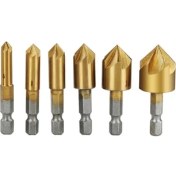 Resim Bir Havşa Uçları Merkezi Punch Kiti 6 Adet 1/4 "altıgen Şaft Hss 5 Bıçak Havşa Deliği 90 Derece Merkezi Punch Aracı Dropship (Yurt Dışından) 