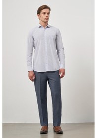 Resim Beyaz Uzun Kol Çizgili Desen Bez Ayağı Yarım İtalyan Yaka Cepli Pamuklu Classic Comfort Fit Gömlek 1004245175 Beyaz 