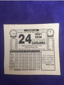 Resim 24 Ekim 2001 Takvim Yaprağı - Nostalji Koleksiyonluk Takvim Yaprağı B 